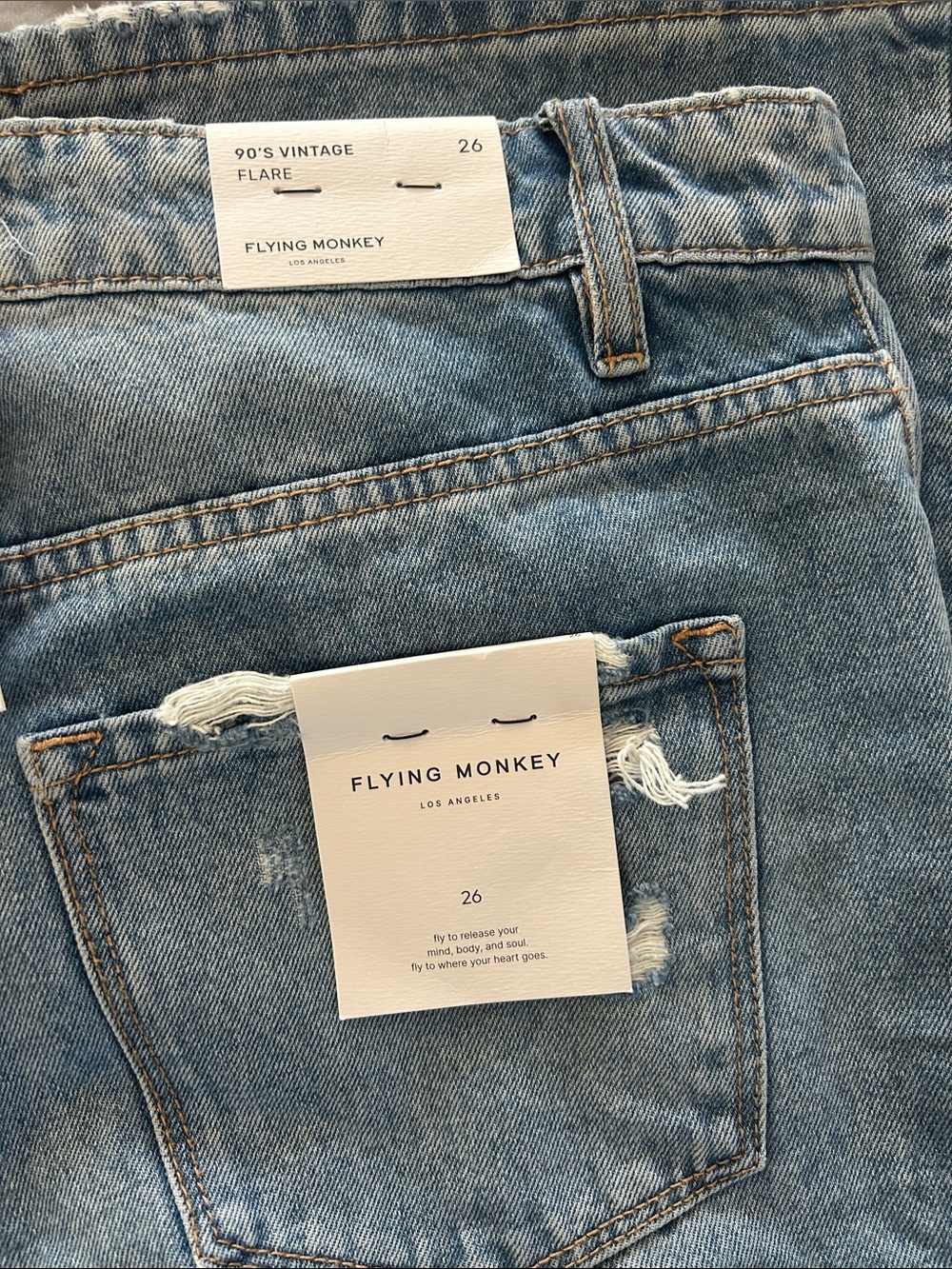 Flying Monkey Light Blue Flare Jeans with Distressed Back Pocket - Picture 2 of 5